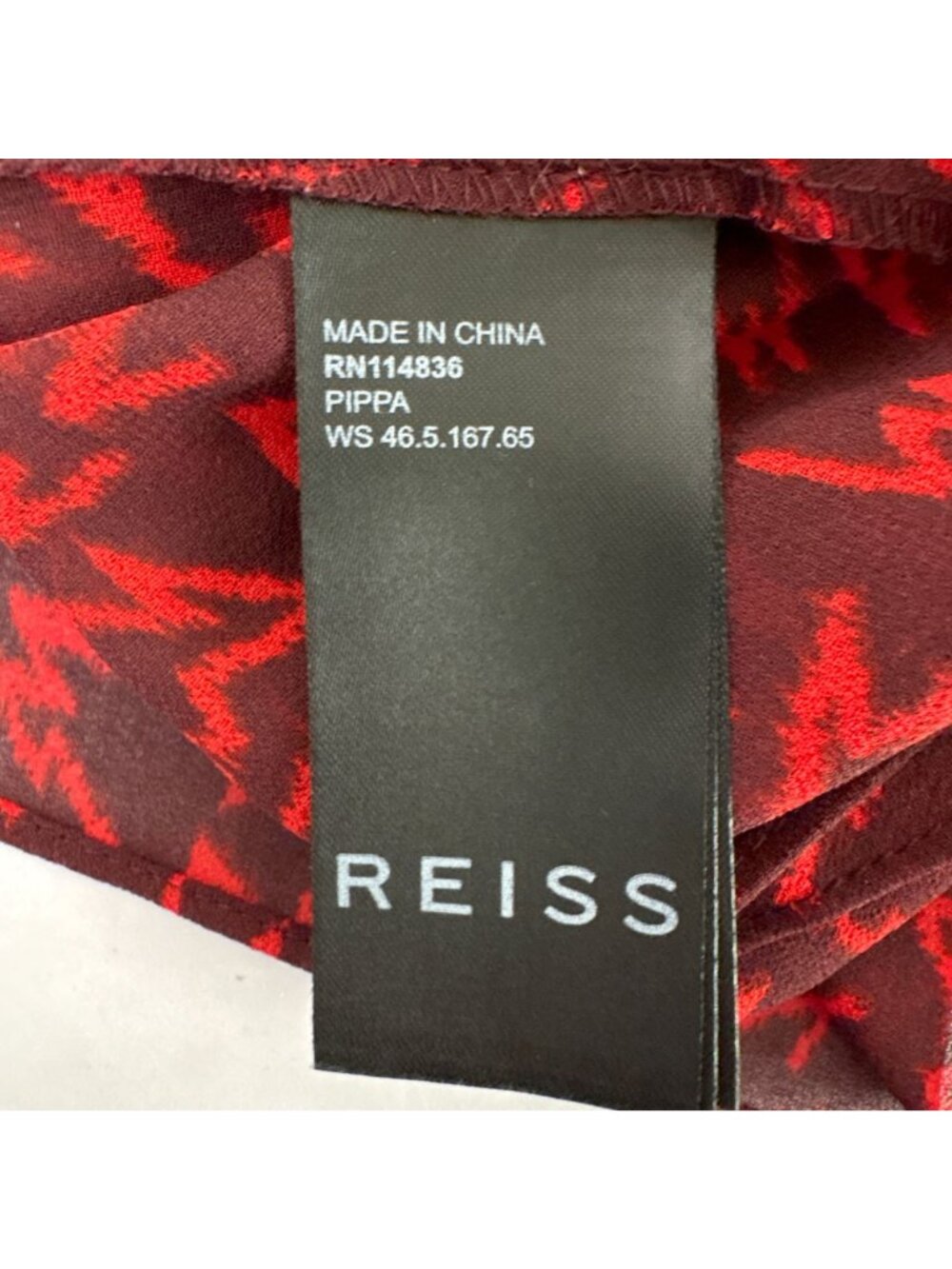 Reiss Pippa Ruffled Zig Zag Printed Blouse Womens 12 Red Semi-Sheer Top - Picture 6 of 12